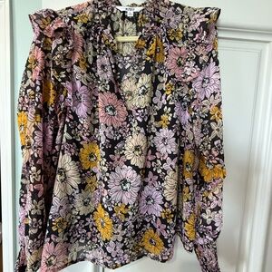 BB Dakota Purple and Yellow Ruffled Collar Blouse